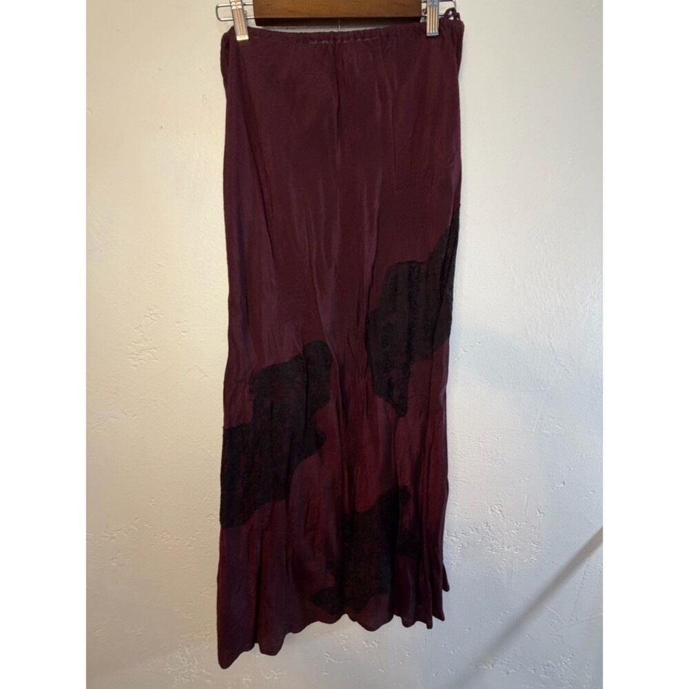 Vintage whimsygoth  Burgundy Slip Skirt with Black Lace Panels